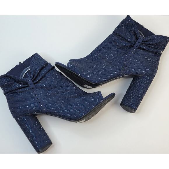 Gianni Bini Peep Toe Boots 11M Blue Suede Zip Rhinestone 3" Heel Party Holiday - Picture 15 of 16
